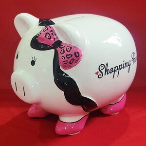 Fab Starpoint Decorative Ceramic Piggy Shopping Bank Pink Accented Feet